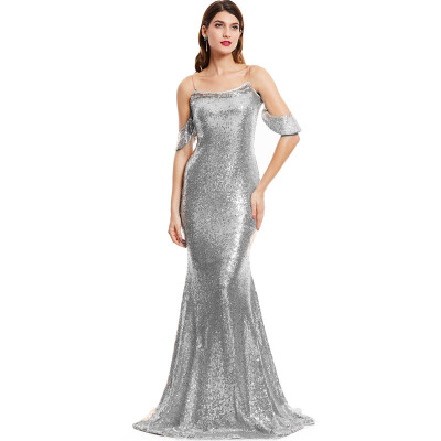 

CAZDZY Spaghetti Straps Sequins Mermaid Evening Dress