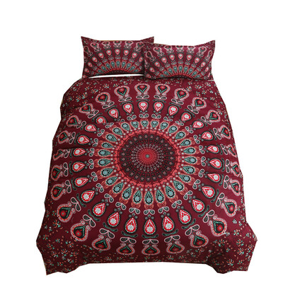 

iDouillet Bohemian Microfiber Duver Cover Set with Pillowcase Peacock Mandala Exotic Pattern Reversible Design Twin Queen Dark Red