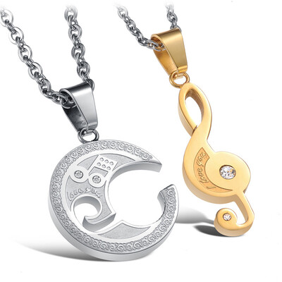 

Titanium Stainless Steel Couple Necklaces For Lovers Music Note Pendant For Men Womens Accessories Fashion Jewelry OGX822