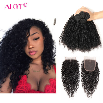 

Alot Malaysian Remy Hair Extension Kinkly Curly 4 Bundles with 1 Lace Closure Hair Weave