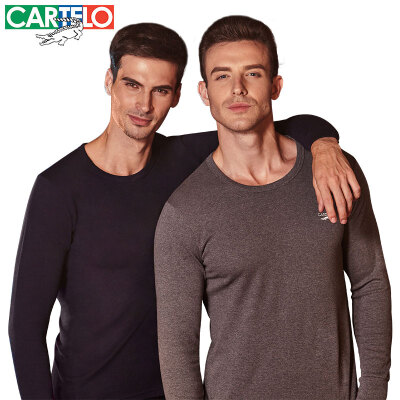 

CARTELO mens cotton fashion casual thin thermal underwear set with round collar