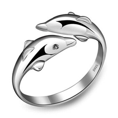 

S925 silver double dolphin ring jewelry Fashion personality gifts ring girlfriend wedding romantic love crystal diamond Holiday