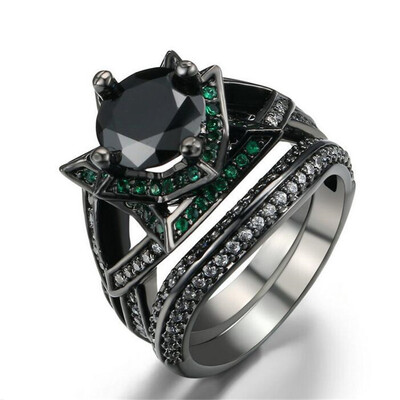 

Luxury Black Cubic Zirconia Black Gold Color Ring Sets Unique Vintage Cocktail Rings for Women Wholesale R697