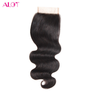 

Alot Indian Body Wave Virgin Hair 100 Lace Closure 44 Human Hair 3 Parts 1Pcs Lace Closure Natural Color