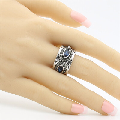 

New Antique Wide Silver Color Finger Rings For Woman Multicoloured Resin Paved Cocktail Vintage Ring For Female Skys Eyes Ring