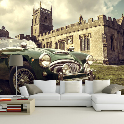 

3D photo wallpaper European style retro car Castle TV wallpaper mural living room sofa non-woven wallpaper