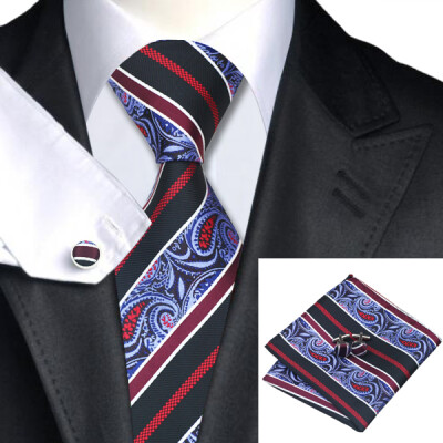 

N-0499 Vogue Men Silk Tie Set Black Paisley Necktie Handkerchief Cufflinks Set Ties For Men Formal Wedding Business wholesale