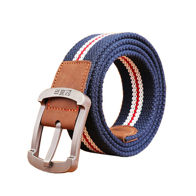 

Half cigarette outdoor sports casual canvas belt men&39s pin buckle belt youth students trend fashion pants belt 1 tide B-170551 blue white bar 115 cm wide 38 cm