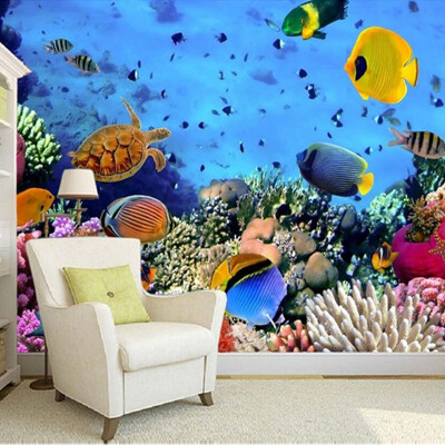 

Photo Wallpaper 3D Stereo Underwater World Tropical Fish Wall Mural Living Room Sofa Backdrop Wall Painting Papel De Parede Sala