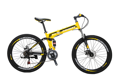 

Eurobike G4 26" Folding Mountain Bike SHimano 21 Speed Full Suspension Bicycle Daul Disc Brakes MTB