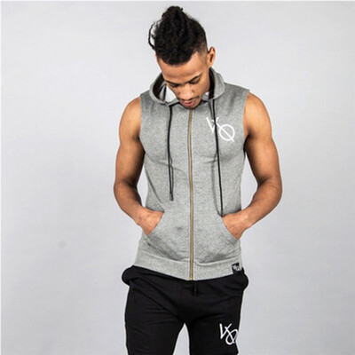 

Herren GymwearMuscle Mit Kapuze Weste Singuletts Tank Tops Stringer Bodybuilding Fitness Sleeveless Reißverschluss T-shirt-weste-h