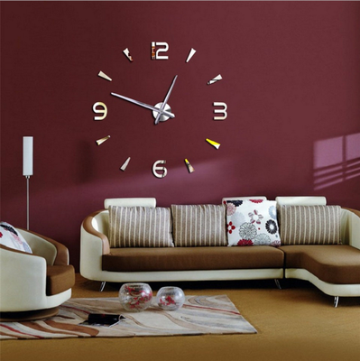 

Modern Frameless DIY Wall Clock Large 3D Wall Watch Non Ticking for Living Room Bedroom Kitchen