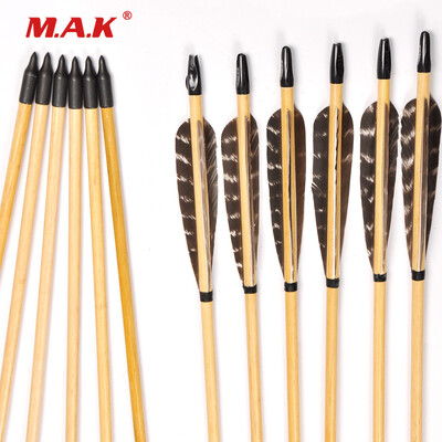 

6 pcs Archery Wooden Arrows 80cm Wood Shaft Traditional Pheasant Hair Turkeys Feather for Recurve Bow Long bow