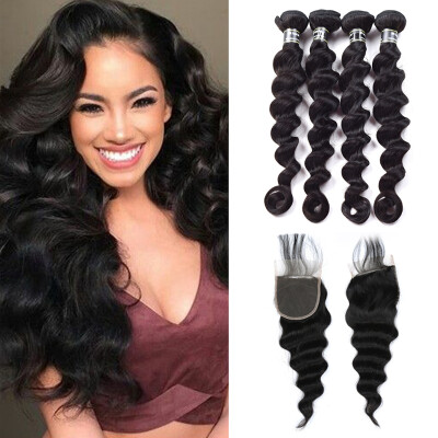 

Amazing Star Loose Wave with Closure Brazilian Hair Bundles with Closure Loose Wave Human Hair Bundles with Closure Double Weft