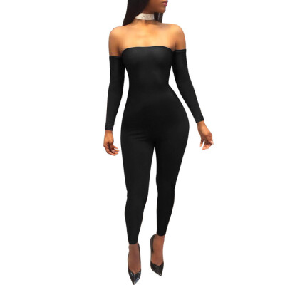 

Yizenge Lace up Backless Sexy Jumpsuits Rompers off the shoulder Long Sleeve Long Pants Skinny Bodycon Women Jumpsuit