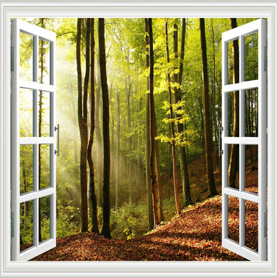 

Пользовательские обои Mural 3D Window Sunshine Forest Природный пейзаж Гостиная Спальня Home Decor Обои Papel De Parede 3D