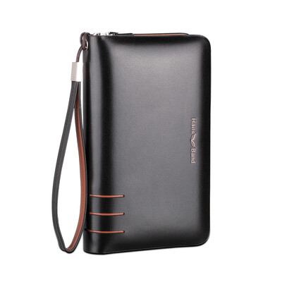 

HansBand® 2015 Hot Genuine Leather Men Wallets Business Brand Card holder Coin Purse Mens Long Zipper Wallet Leather Clutch Bag