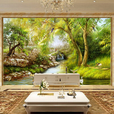 

3D Wallpaper Chinese Style Riverside Scenery Oil Painting Mural Living Room TV Sofa Backdrop Wall Paper Home Decor Papel Murals