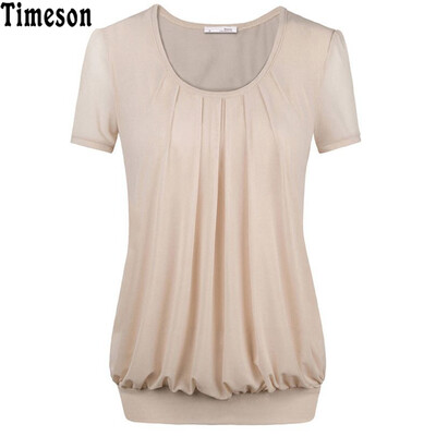 

Timeson Plus Size Chiffon T Shirt Women Short Sleeve O Neck Female T-shirt Tops 2018 Summer Casual Loose Ruched Tee Shirt Femme