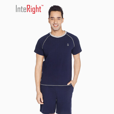 

INTERIGHT home service mens cotton short-sleeved raglan sleeves casual home service suit wine red XL