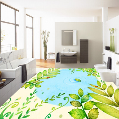 

Free Shipping 3D Tree Leaf Water Bathroom Kitchen Bedroom Floor Painting moisture-proof living room flooring mural 250cmx200cm