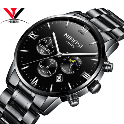 

NIBOSI Famous Brand Watches Men Leather Band Fashion Luxury Full Steel Clock Quartz Wristwatch Male Watch Relogio Masculino Casual