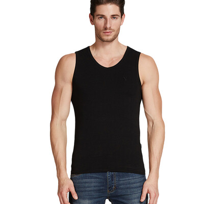 

Playboy PLAYBOY Summer Breathable Mens Vest Solid Color Cotton Wide Shoulder V-neck Vest Tights Sports Bottoming Vest Black