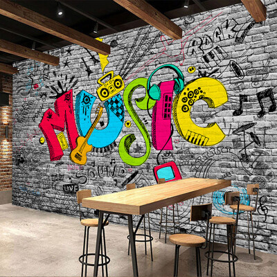 

Custom Mural Wall Paper Creative Graffiti Art Music Brick Wall Painting KTV Bar Living Room Home Wall Decoration Wallpaper Plant