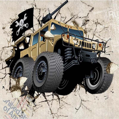 

Custom 3D Stereo Photo Wallpaper-roll-size Children Cartoon Car Broken Wall Out Wall Mural For Kids Room TV Backdrop Wall Papers