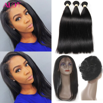 

Alot 360 Lace Frontal Closure With Bundles Brazilian 22*4*2 Straight 360 Lace Brazilian Virgin Hair With Human Hair Bundles