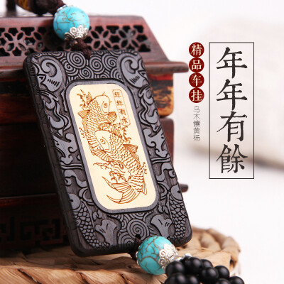 

Molong ebony inlaid boxwood carving car pendant car interior jewelry rearview mirror gift pendant Lu Shou - AWXHJ005