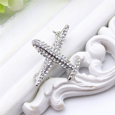 

New Fashion Women Plane Brooch Pin Stewardess Logo Pilot Badge Austria Rhinestone Brooches Broches Sign Jewelry Of Flying Sky