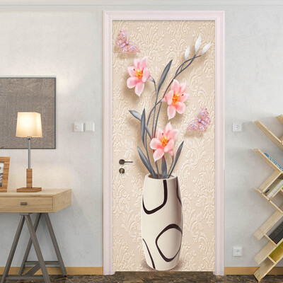 

PVC Self Adhesive Waterproof Mural Wallpaper 3D Simple Vase Flowers Door Sticker Living Room Bedroom Home Decor 77cm x 200cm