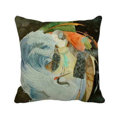 

White Crane Chinese Antique Illustrator Polyester Toss Throw Pillow Square Cushion Gift