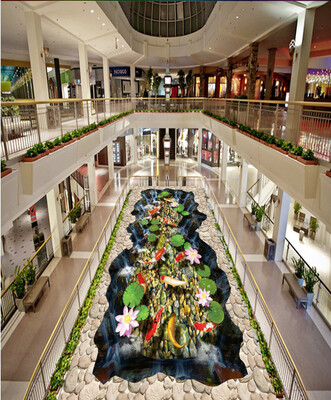 

Free Shipping Carp Lotus Water Flow Waterfall 3D Painting Flooring wallpaper mural bedroom living room floor 250cmx200cm