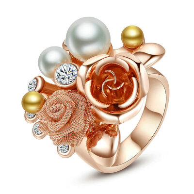 

Yoursfs® 18K Rose Gold Plated Pearl Flower Ring Use Austrian Crystal Fashion Jewelry