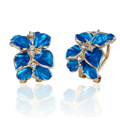 

Yoursfs® 18K Rose Gold Plated Blue Painting Flower Earring Use Austrian Crystal Fashion Jewelry