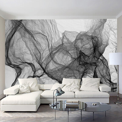 

Custom Photo Non-woven Wallpaper Modern Abstract Art Black And White Stripes Lines Waves Living Room TV Background Wall Painting