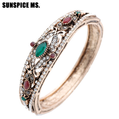

New Style Turkish Vintage Flower Bangle Cuff For Women Banquet Jewelry Antique Gold Color Resin Fine Bracelet Retro Bijoux Gift