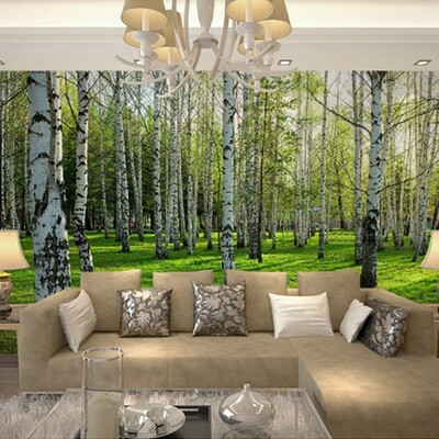

Custom 3D Three-dimensional Mural Wallpaper Living Room Bedroom Sofa TV Background Wallpaper Green Birch Forest Photo Wallpaper