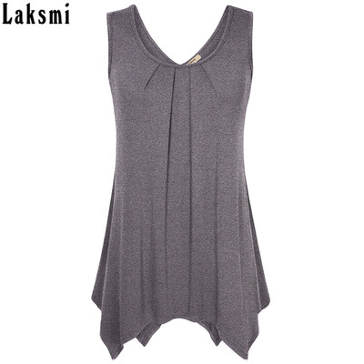 

Timeson Summer Sleeveless Irregular Hem Solid Tee Women Tanks Long Loose Tunic Casual Vest Plus Size XXXL Female Knitted Tops