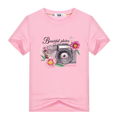 

Девочка-малыш-камера для малышей Печатная футболка Kids Summer Cute Top Tees Хлопок с коротким рукавом Марка моды Круглая шейная п