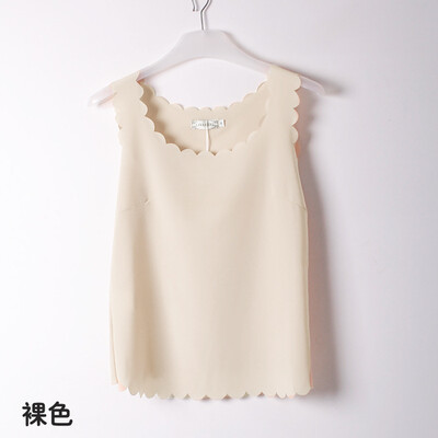

Women Fashion Solid Color Sexy Summer Sleeveless chiffon wave lace vest Camisole bottoming shirt L33