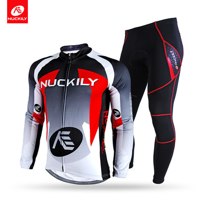 

NUCKILY Winter Cycling Set Men's Polyester Mid-weight Thermal Fleece Cycle Jersey With Foam Pad Tights Set