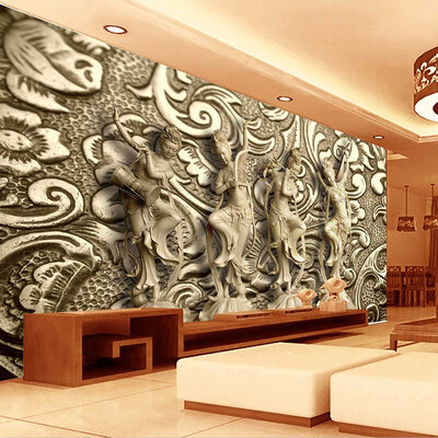 

3D обои Стерео тиснением Статуэтка Mural Европейский стиль Vintage Living Room TV Sofa Творческий декор Обои Papel De Parede 3D