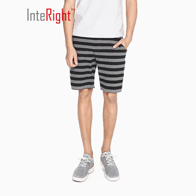 

INTERIGHT casual shorts mens knit striped elastic shorts black gray strip XXL