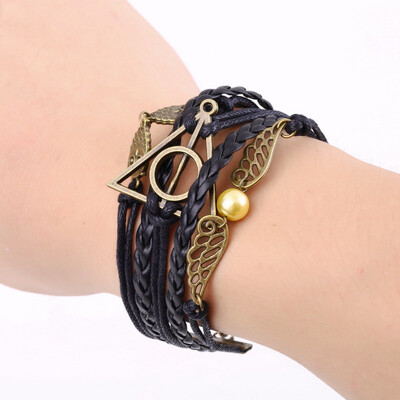 

Harry Potter Deathly Hollows Owls wings charm leather Suede Wrap bracelet