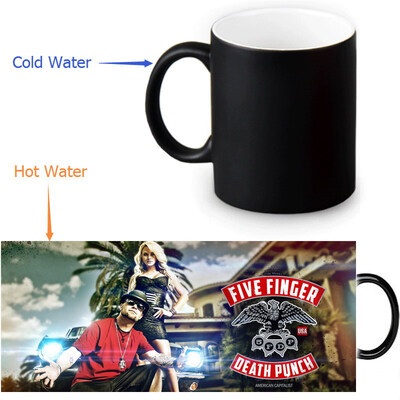 

Пять Finger Death Punch 350ml / 12oz Heat Reveal Mug Color Change Чашка кофе Чувствительные морфинг-кружки Волшебная чашка для чайных чашек