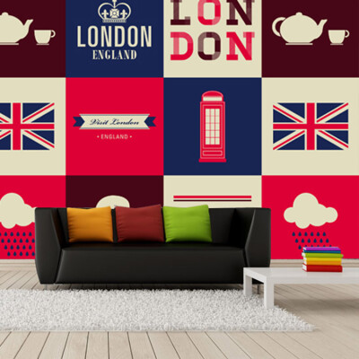 

Custom 3D large murals British flag London red Telephone Box fashion Background wallpaper living room sofa TV bedroom