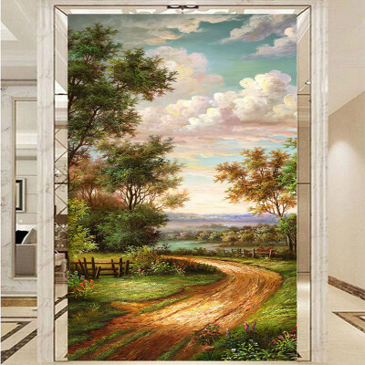 

Custom 3D Wall Mural Wallpaper Pastoral Country Road Landscape Oil Painting 3D Wallpaper For Walls Hotel Living Room Home Decor